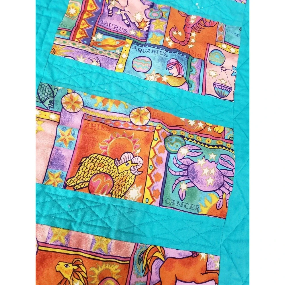 Vintage Zodiac Zen Lion Gold Celestial Star Moon Sun Quilt Handmade Tapestry Mod